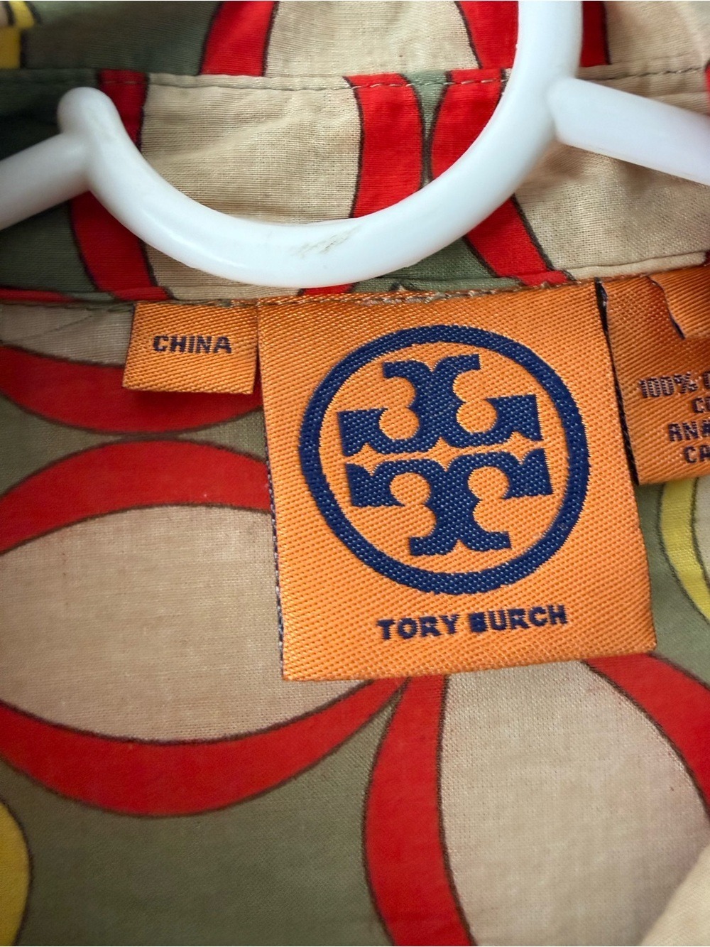 Tory Burch Mod Geometric Print Button Down Shirt Retro Resort Boho Blouse Sz 8 - Picture 5 of 10